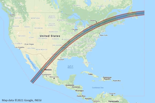 mapa trayectoria eclipse solar abril 2024