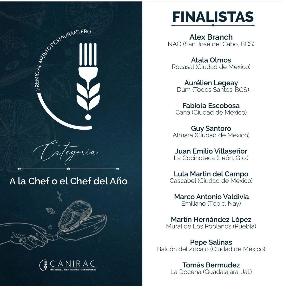 Finalistas a Chef del Año premio Merito Restaurantero