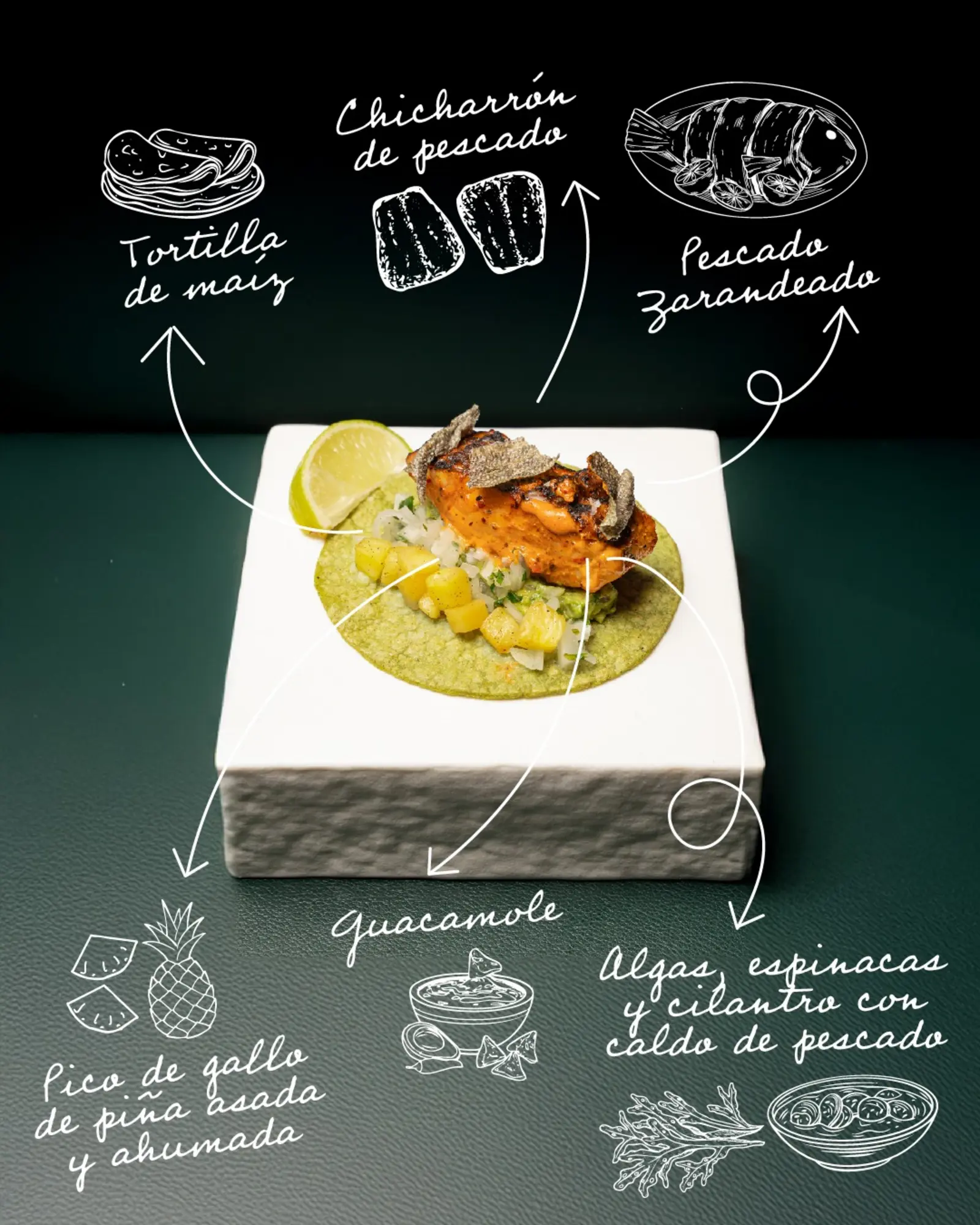 Diagrama de ingredientes del Taco Nayarit